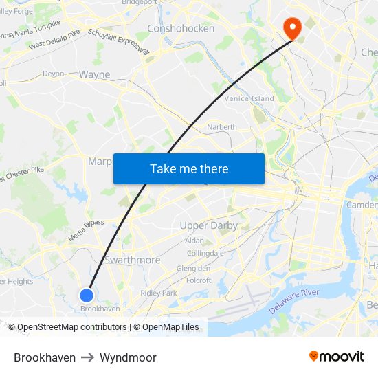Brookhaven to Wyndmoor map
