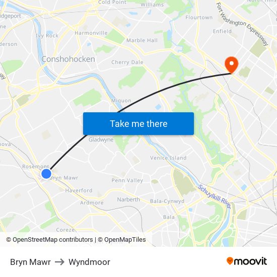 Bryn Mawr to Wyndmoor map