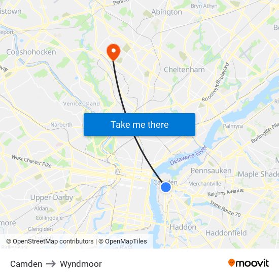 Camden to Wyndmoor map