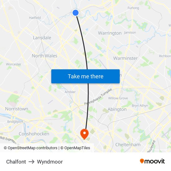 Chalfont to Wyndmoor map