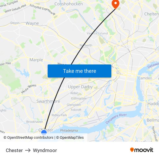 Chester to Wyndmoor map
