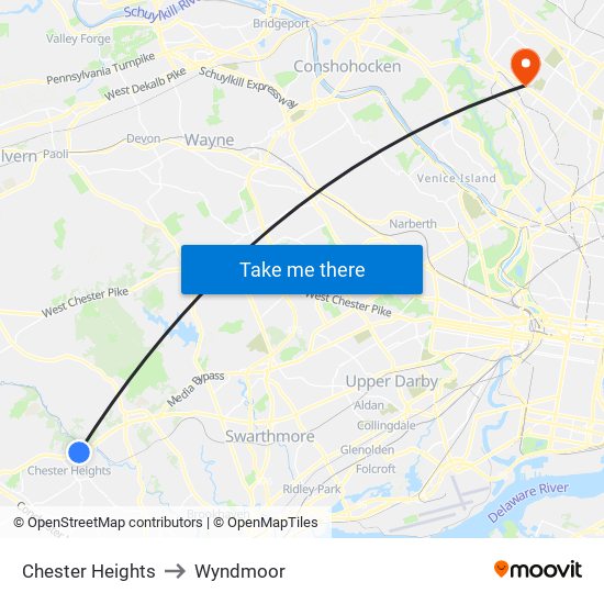 Chester Heights to Wyndmoor map