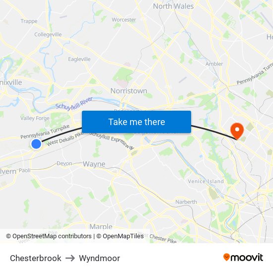 Chesterbrook to Wyndmoor map