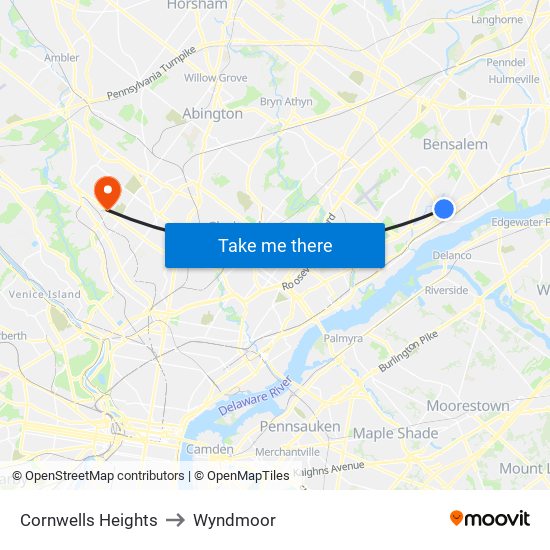 Cornwells Heights to Wyndmoor map