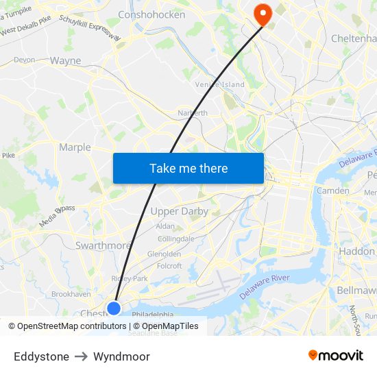 Eddystone to Wyndmoor map