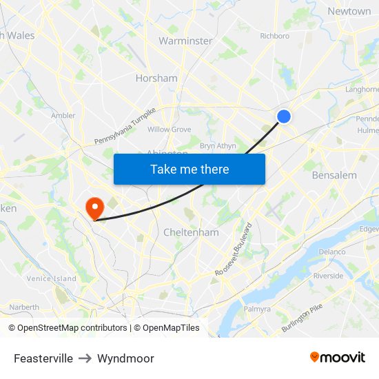 Feasterville to Wyndmoor map