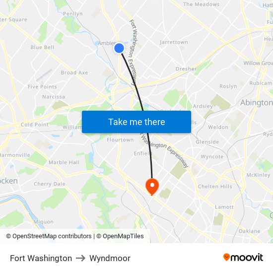 Fort Washington to Wyndmoor map