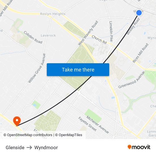 Glenside to Wyndmoor map