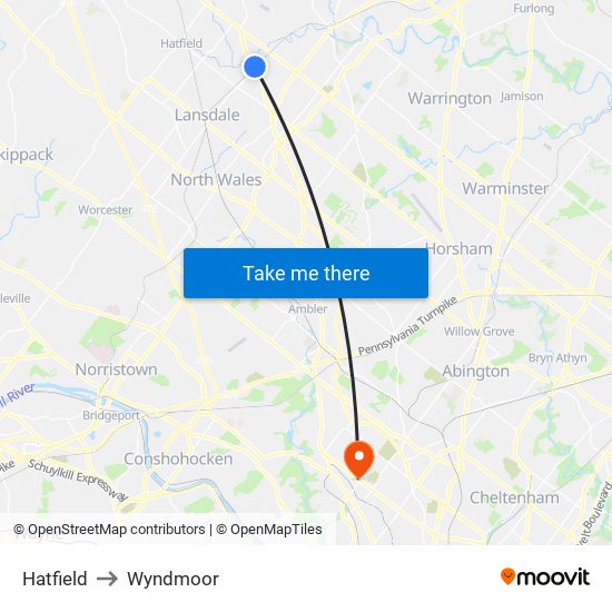 Hatfield to Wyndmoor map