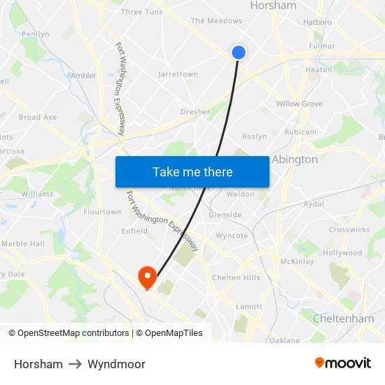 Horsham to Wyndmoor map