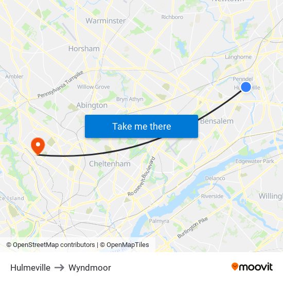 Hulmeville to Wyndmoor map