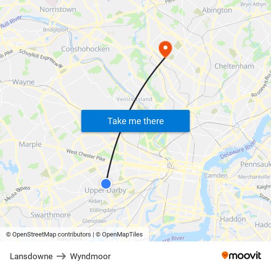 Lansdowne to Wyndmoor map