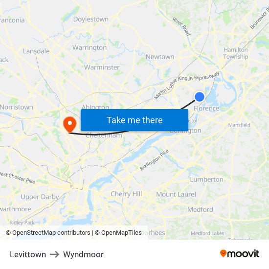 Levittown to Wyndmoor map