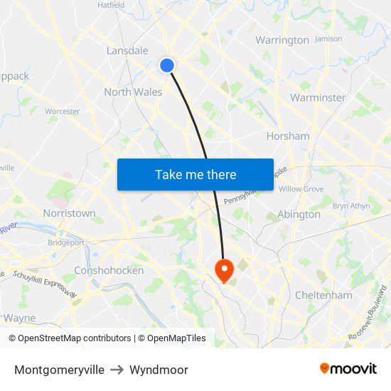 Montgomeryville to Wyndmoor map