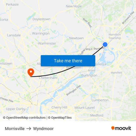 Morrisville to Wyndmoor map