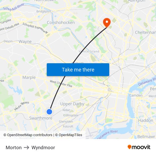 Morton to Wyndmoor map