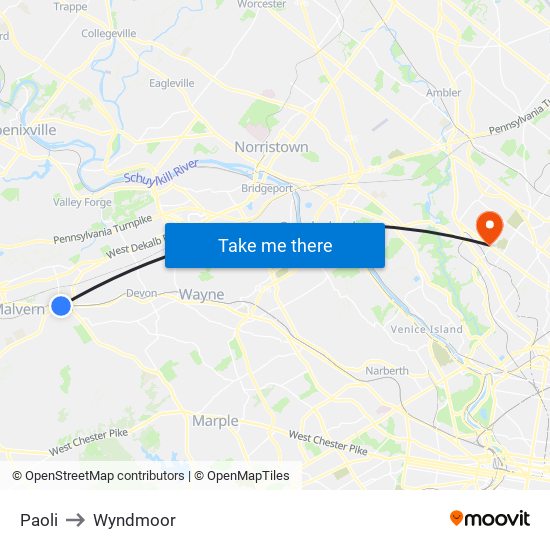 Paoli to Wyndmoor map