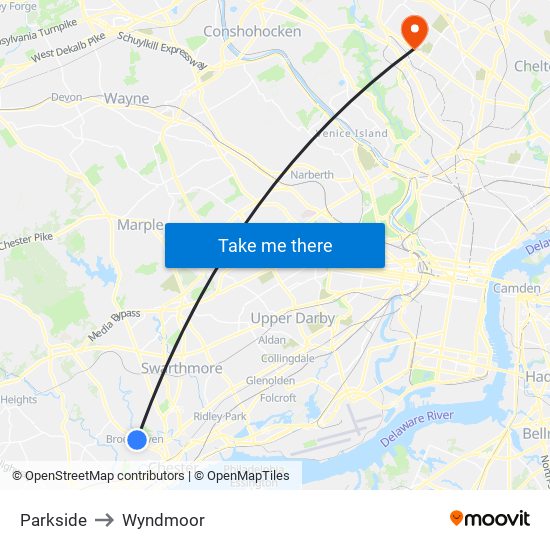 Parkside to Wyndmoor map