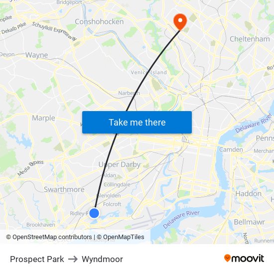 Prospect Park to Wyndmoor map
