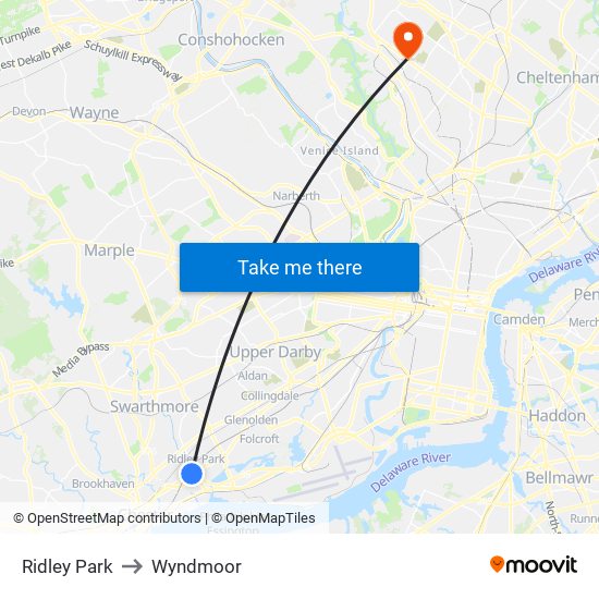 Ridley Park to Wyndmoor map