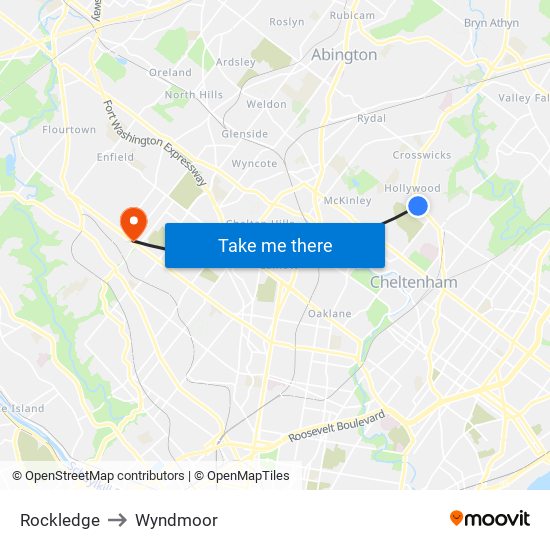 Rockledge to Wyndmoor map
