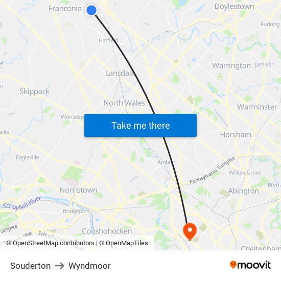 Souderton to Wyndmoor map
