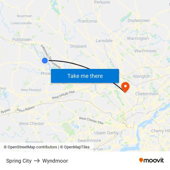 Spring City to Wyndmoor map