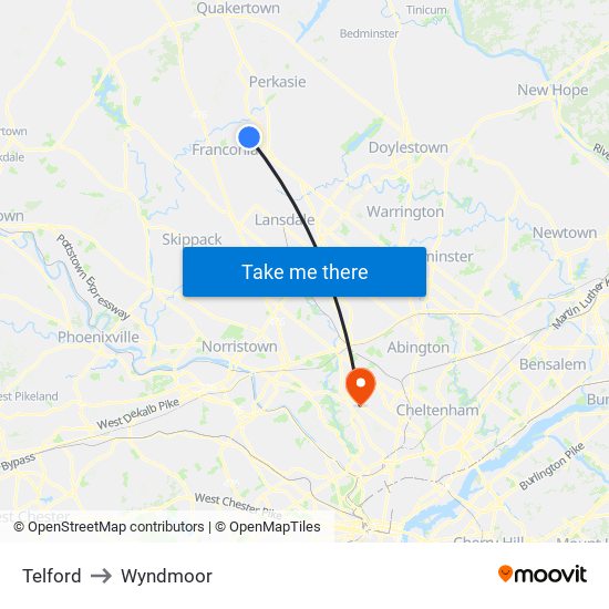 Telford to Wyndmoor map