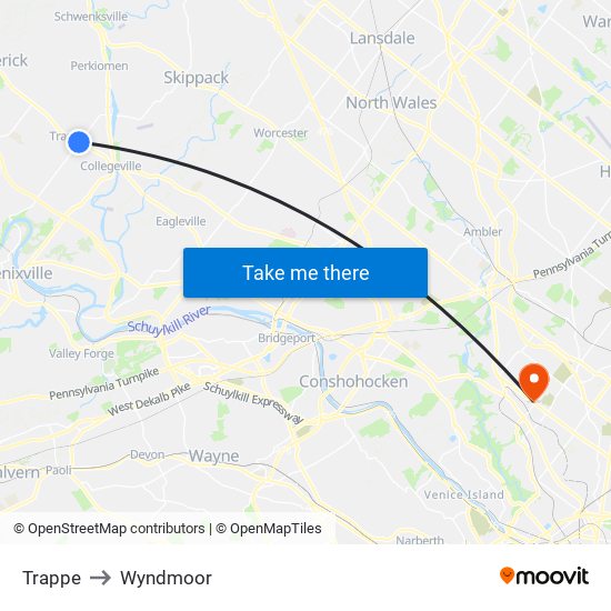 Trappe to Wyndmoor map