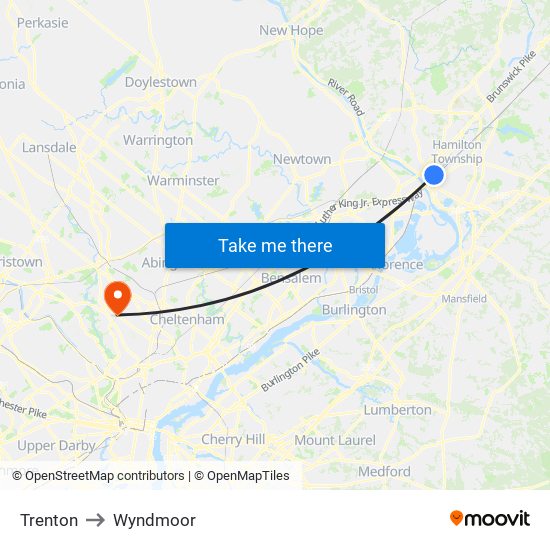 Trenton to Wyndmoor map