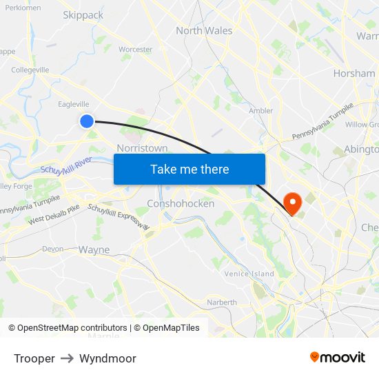 Trooper to Wyndmoor map