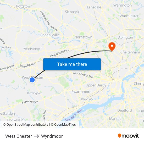 West Chester to Wyndmoor map