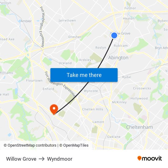 Willow Grove to Wyndmoor map