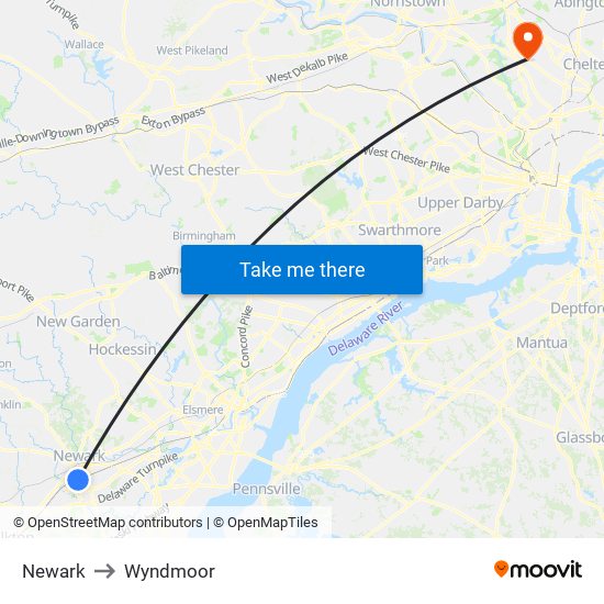 Newark to Wyndmoor map