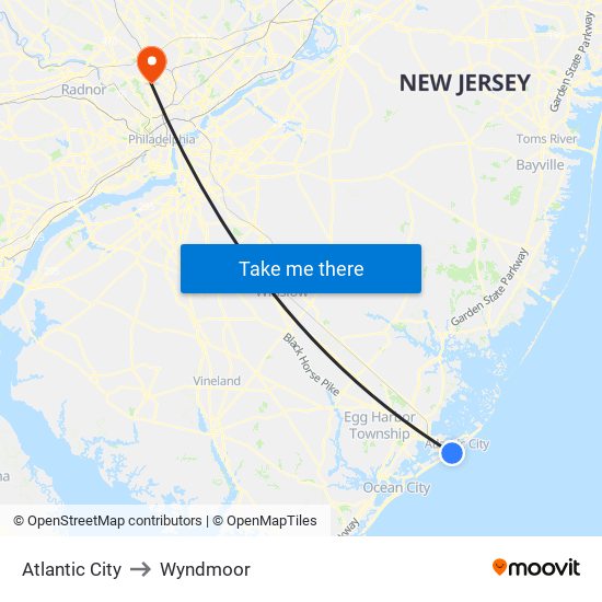 Atlantic City to Wyndmoor map