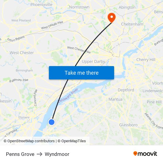 Penns Grove to Wyndmoor map