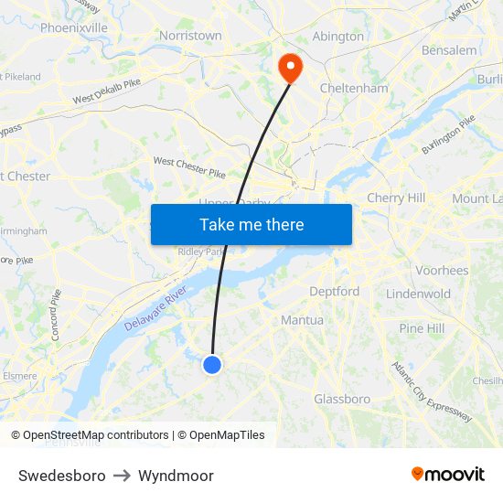 Swedesboro to Wyndmoor map