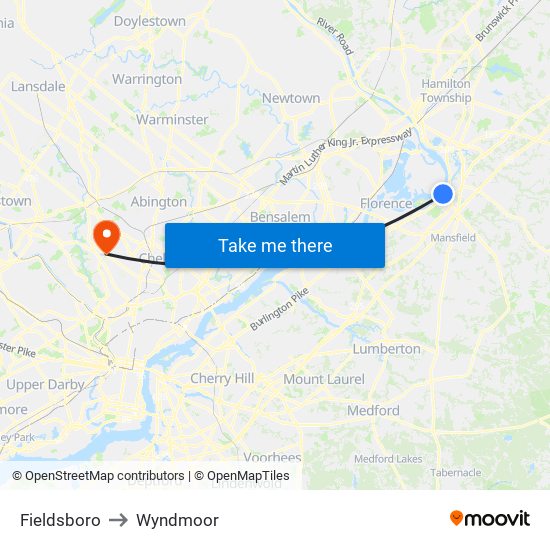 Fieldsboro to Wyndmoor map