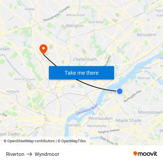 Riverton to Wyndmoor map