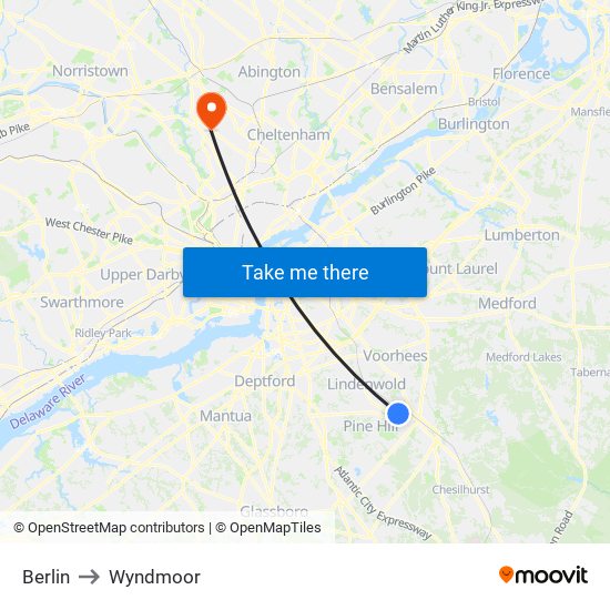 Berlin to Wyndmoor map