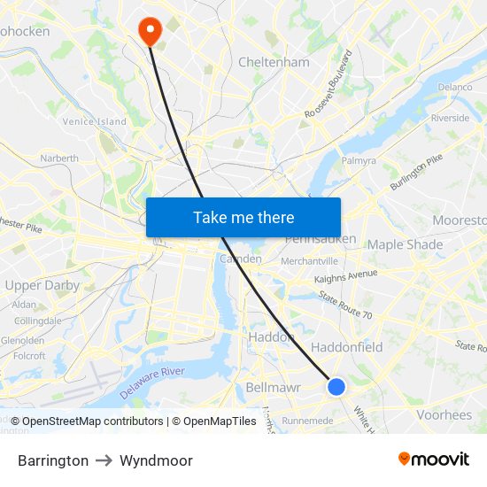 Barrington to Wyndmoor map