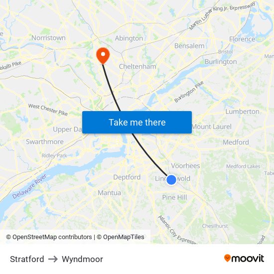 Stratford to Wyndmoor map