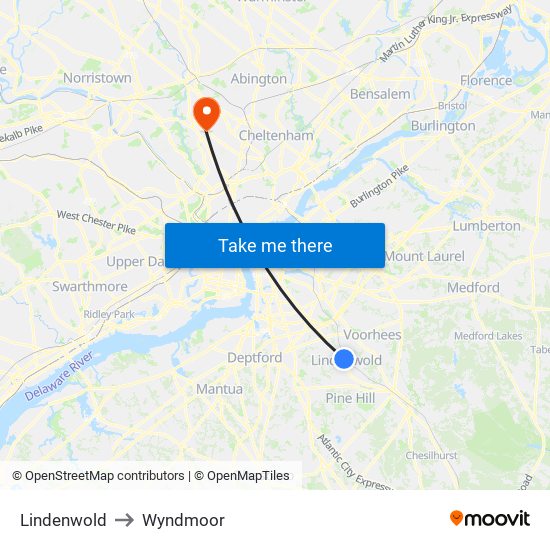 Lindenwold to Wyndmoor map