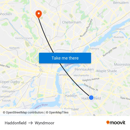 Haddonfield to Wyndmoor map