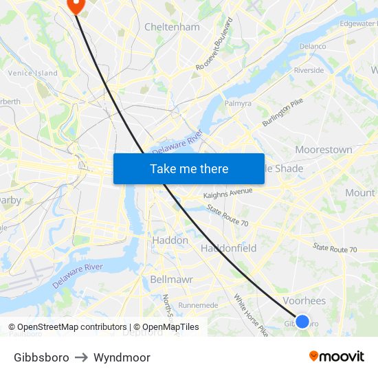 Gibbsboro to Wyndmoor map