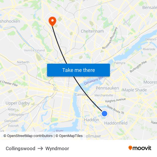 Collingswood to Wyndmoor map