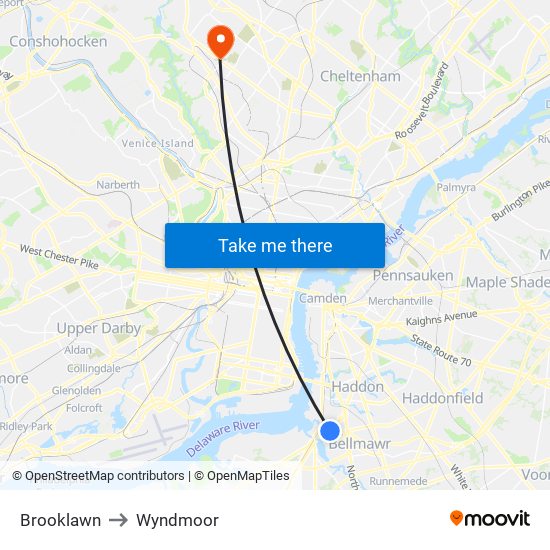 Brooklawn to Wyndmoor map