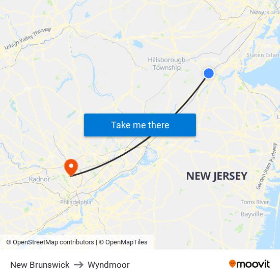 New Brunswick to Wyndmoor map