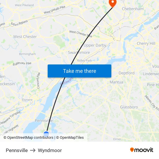 Pennsville to Wyndmoor map