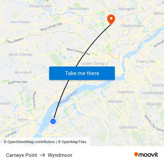 Carneys Point to Wyndmoor map